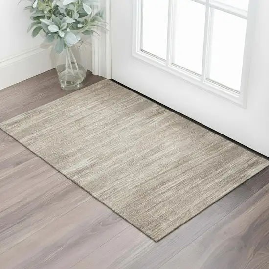 Taupe Ivory And Beige Striped Washable Area Rug With UV Protection Photo 1