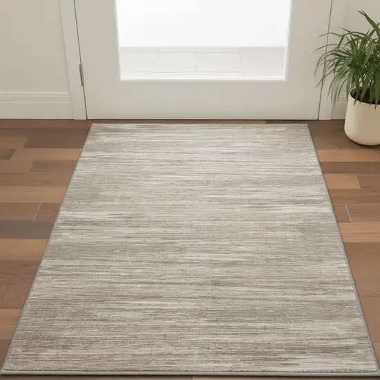 Taupe Ivory And Beige Striped Washable Area Rug With UV Protection Photo 2