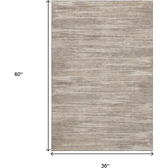 Taupe Ivory And Beige Striped Washable Area Rug With UV Protection Photo 3