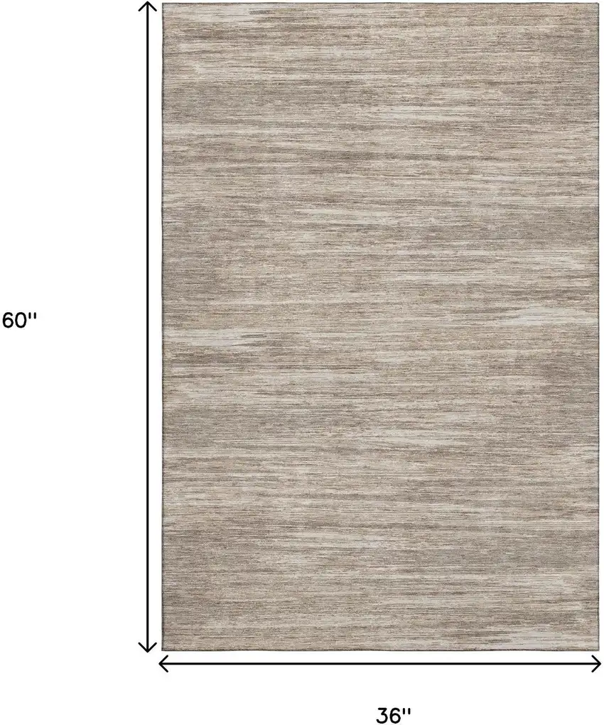 Taupe Ivory And Beige Striped Washable Area Rug With UV Protection Photo 3