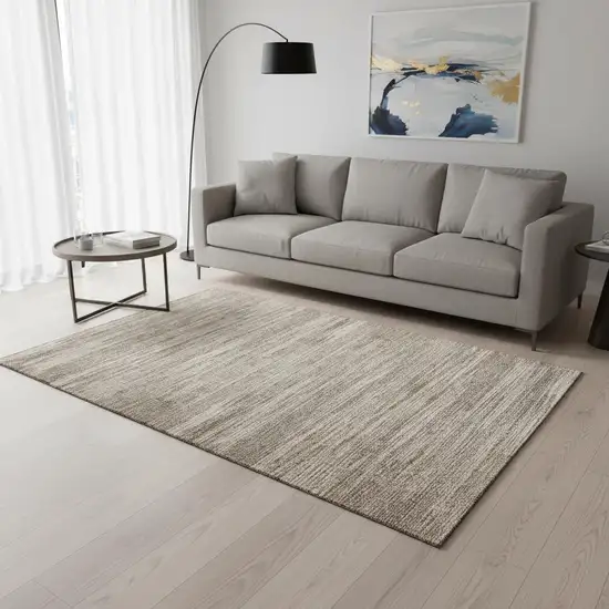 Taupe Ivory And Beige Striped Washable Area Rug With UV Protection Photo 2