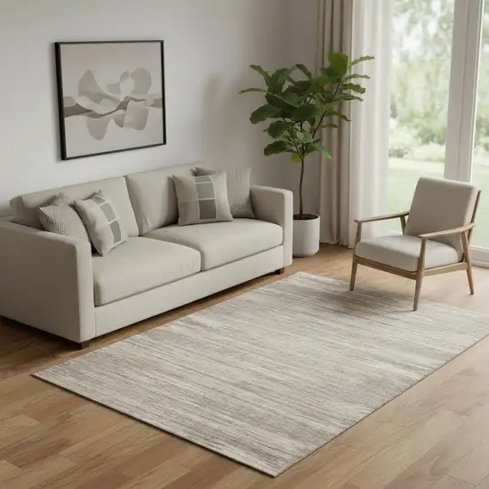 Taupe Ivory And Beige Striped Washable Area Rug With UV Protection Photo 1