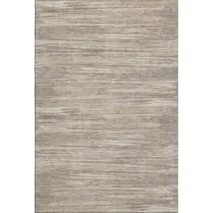 Photo of Taupe Ivory And Beige Striped Washable Area Rug With UV Protection