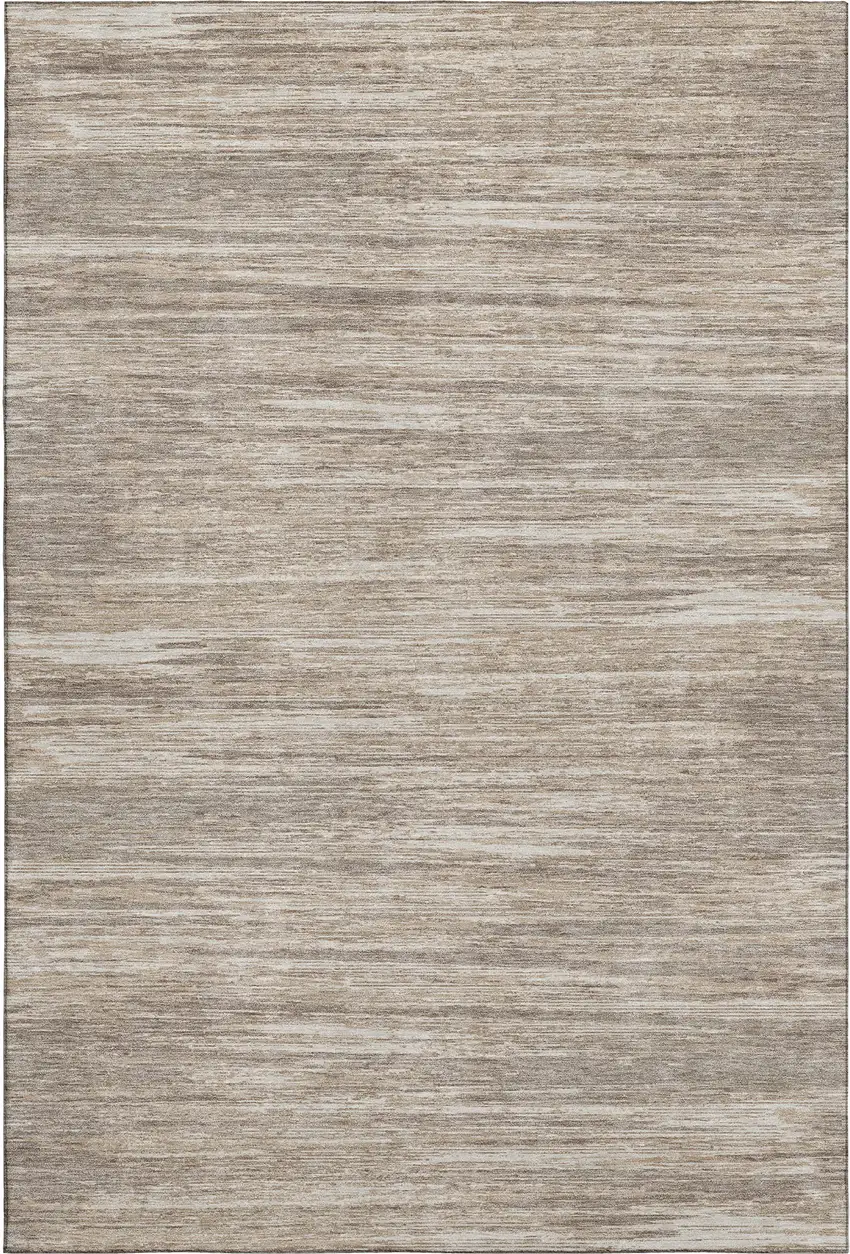 Taupe Ivory And Beige Striped Washable Area Rug With UV Protection Photo 1
