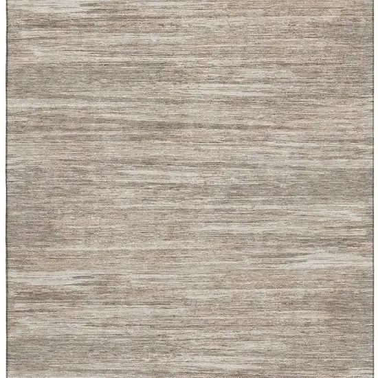 Taupe Ivory And Beige Striped Washable Area Rug With UV Protection Photo 4