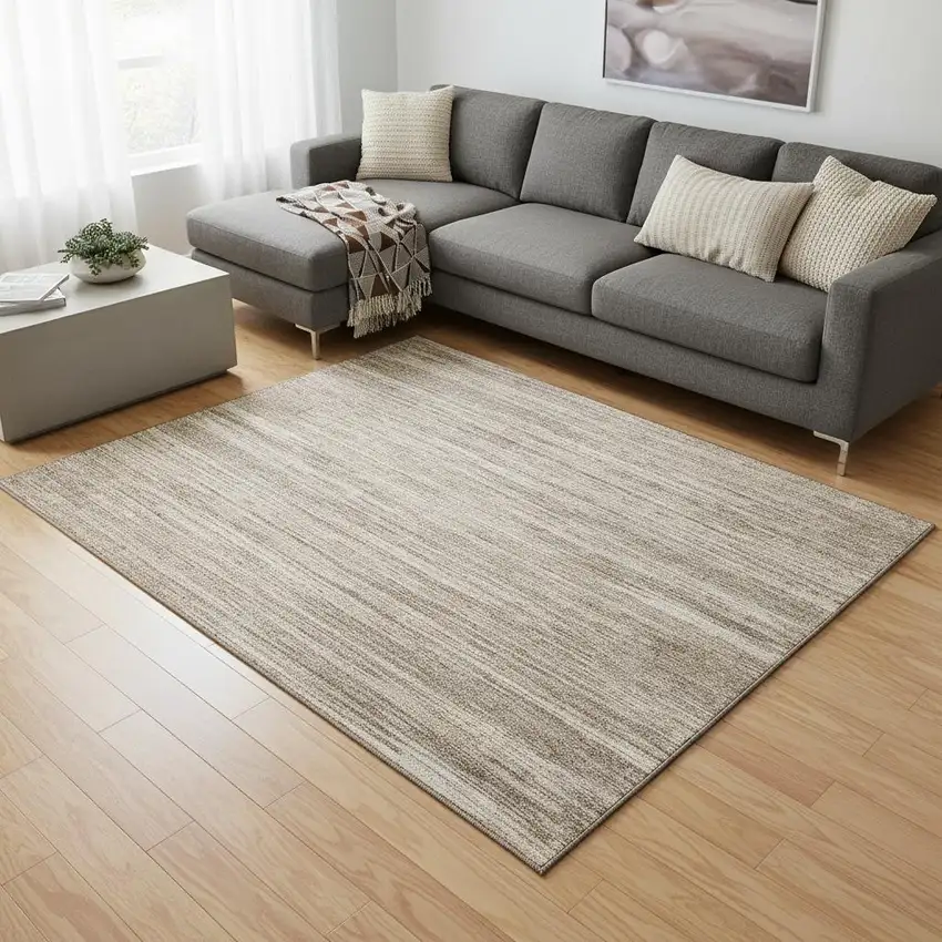 Taupe Ivory And Beige Striped Washable Area Rug With UV Protection Photo 2