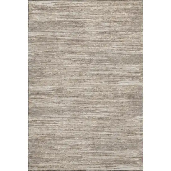 Taupe Ivory And Beige Striped Washable Area Rug With UV Protection Photo 1
