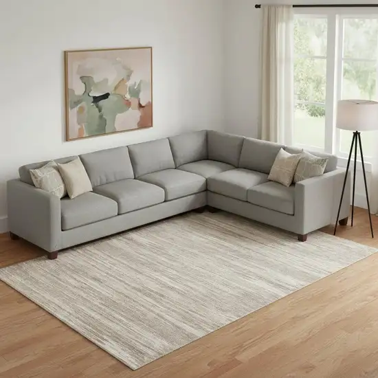 Taupe Ivory And Beige Striped Washable Area Rug With UV Protection Photo 1