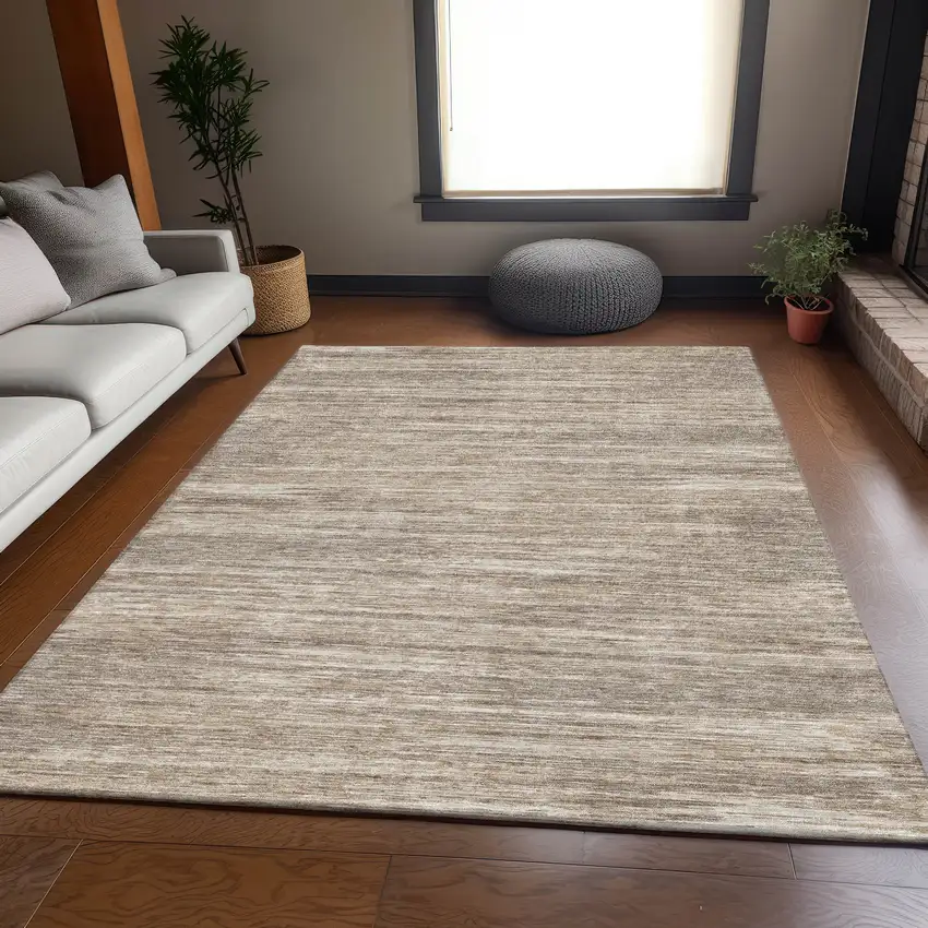 Taupe Ivory And Beige Striped Washable Area Rug With UV Protection Photo 6
