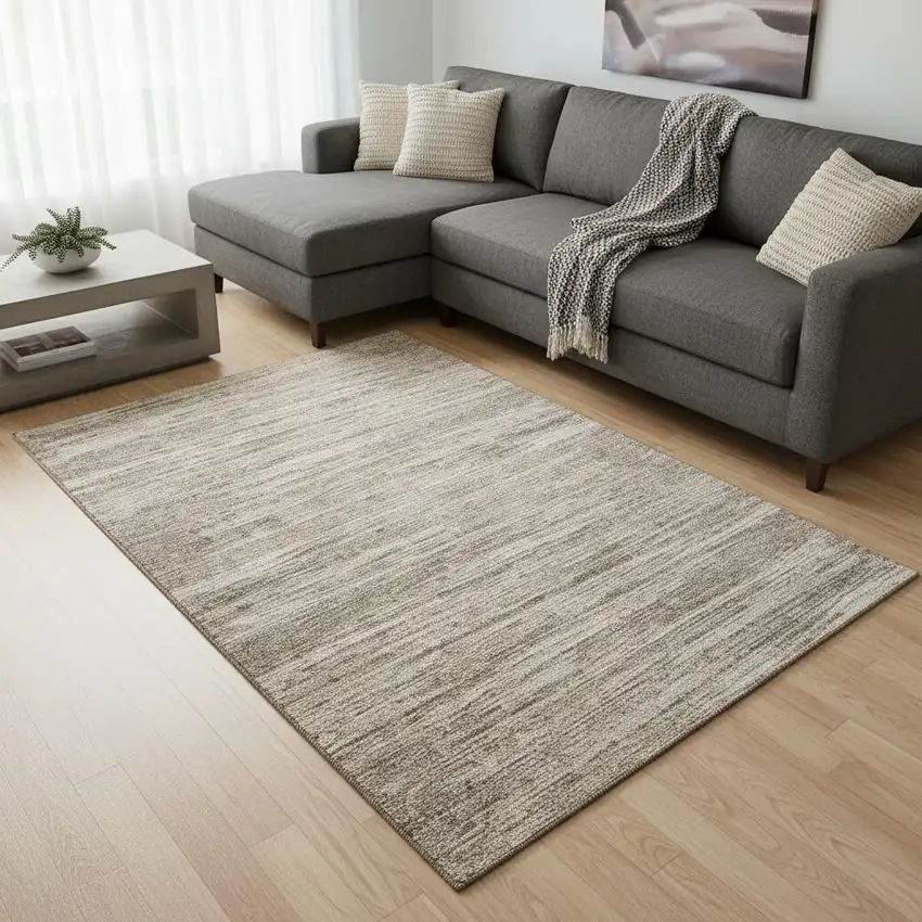 Taupe Ivory And Beige Striped Washable Area Rug With UV Protection Photo 2