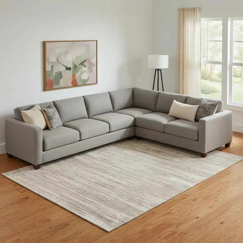 Taupe Ivory And Beige Striped Washable Area Rug With UV Protection Photo 1