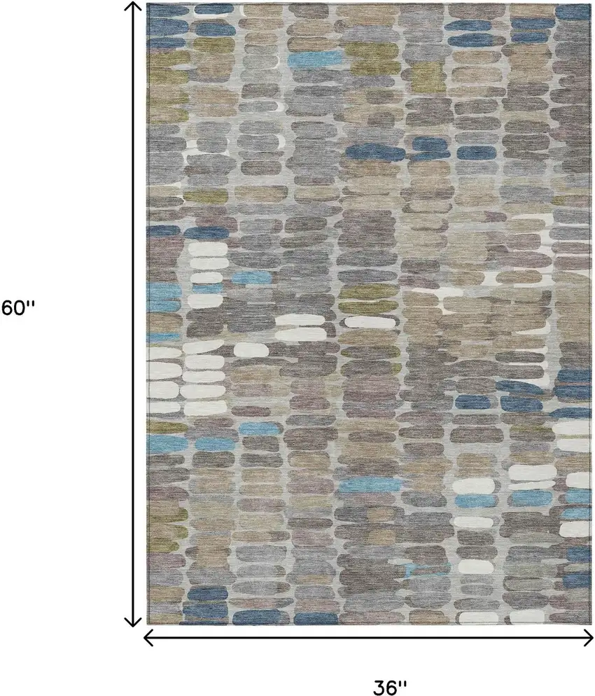 Taupe Ivory And Blue Abstract Washable Indoor Outdoor Area Rug Photo 3