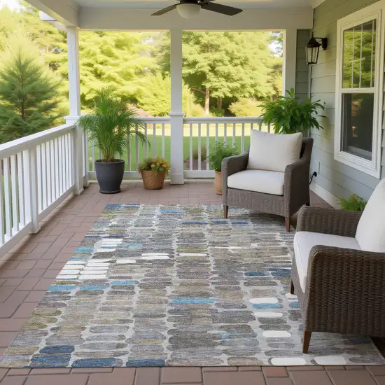 Taupe Ivory And Blue Abstract Washable Indoor Outdoor Area Rug Photo 9