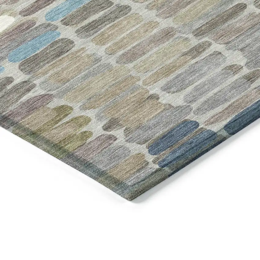 Taupe Ivory And Blue Abstract Washable Indoor Outdoor Area Rug Photo 7