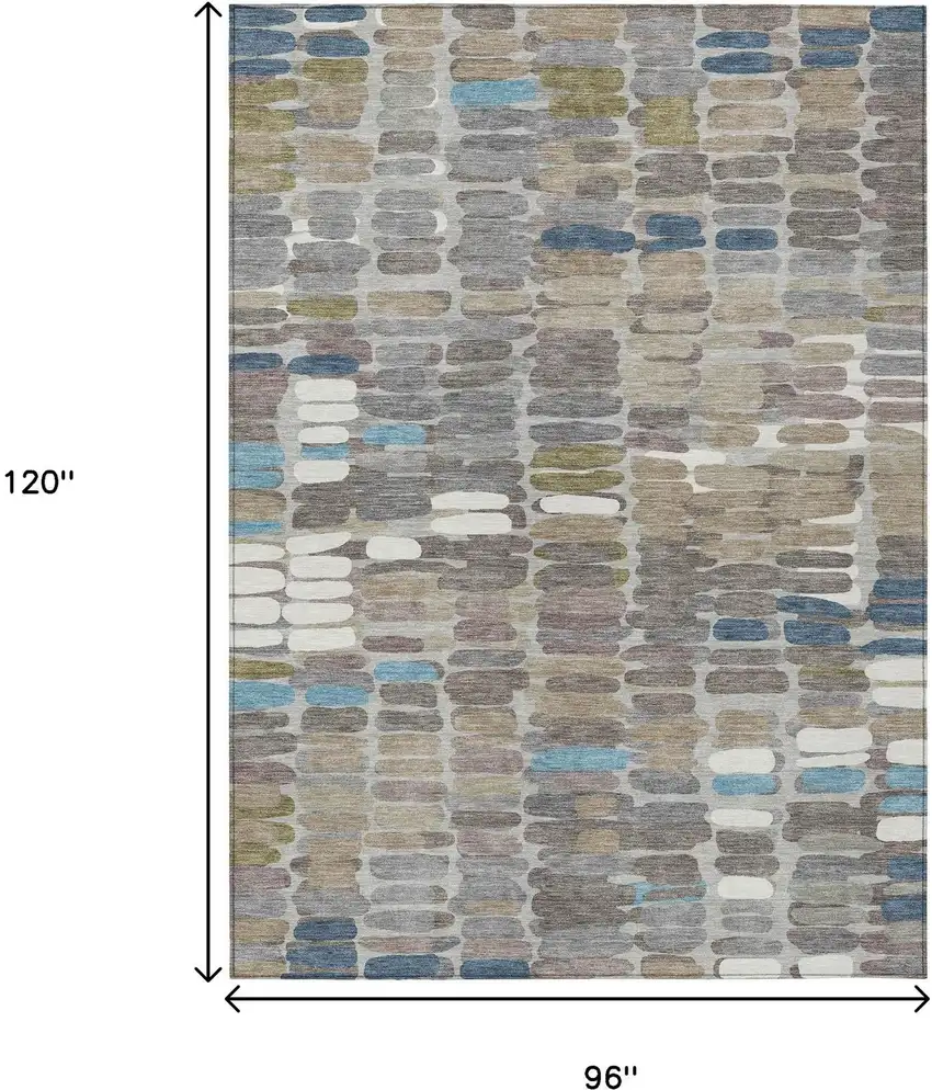 Taupe Ivory And Blue Abstract Washable Indoor Outdoor Area Rug Photo 3