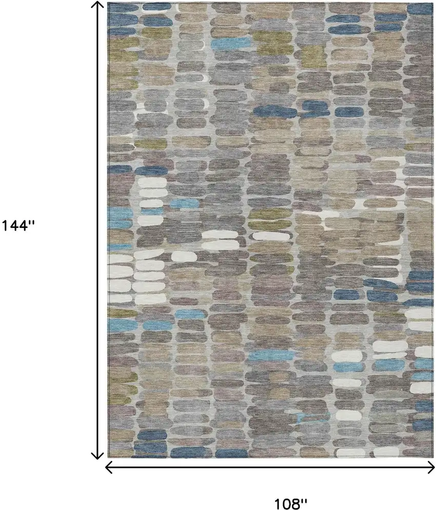 Taupe Ivory And Blue Abstract Washable Indoor Outdoor Area Rug Photo 3