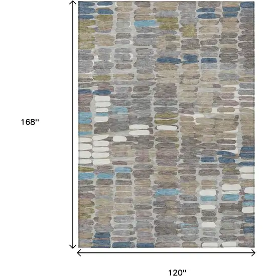 Taupe Ivory And Blue Abstract Washable Indoor Outdoor Area Rug Photo 3