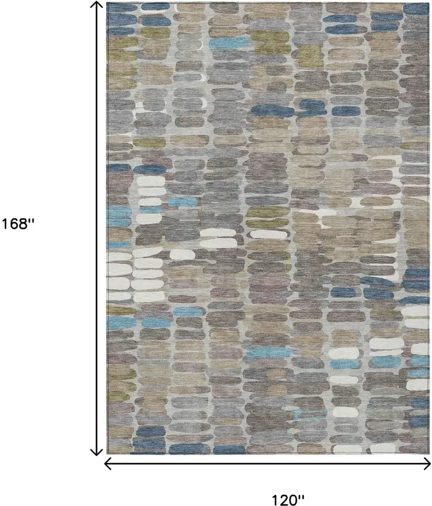 Taupe Ivory And Blue Abstract Washable Indoor Outdoor Area Rug Photo 3