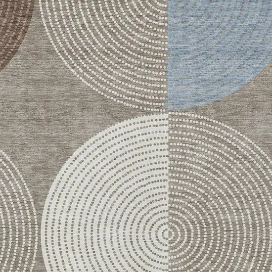 Taupe Ivory And Blue Geometric Washable Indoor Outdoor Area Rug Photo 9