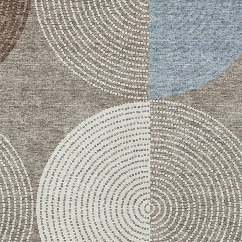 Taupe Ivory And Blue Geometric Washable Indoor Outdoor Area Rug Photo 9