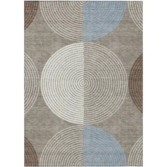 Taupe Ivory And Blue Geometric Washable Indoor Outdoor Area Rug Photo 2
