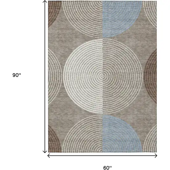 Taupe Ivory And Blue Geometric Washable Indoor Outdoor Area Rug Photo 3