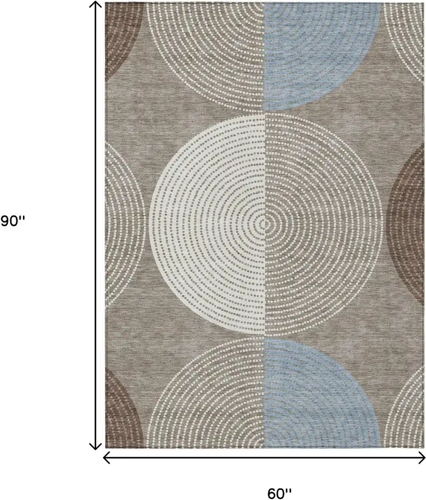 Taupe Ivory And Blue Geometric Washable Indoor Outdoor Area Rug Photo 3
