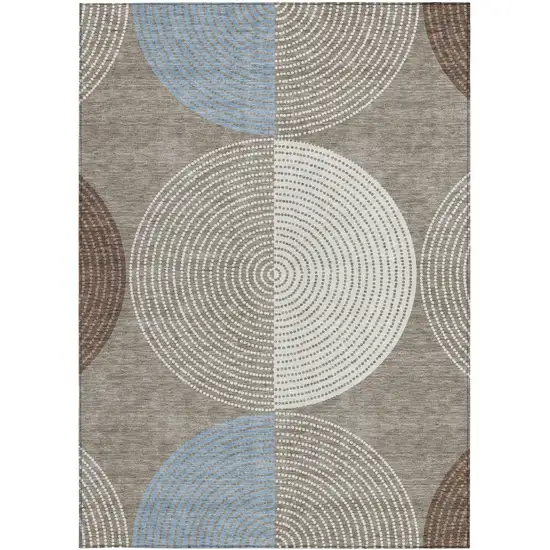 Taupe Ivory And Blue Geometric Washable Indoor Outdoor Area Rug Photo 4