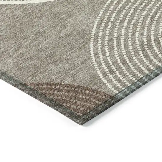 Taupe Ivory And Blue Geometric Washable Indoor Outdoor Area Rug Photo 5