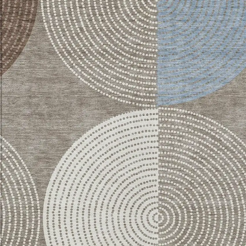 Taupe Ivory And Blue Geometric Washable Indoor Outdoor Area Rug Photo 7