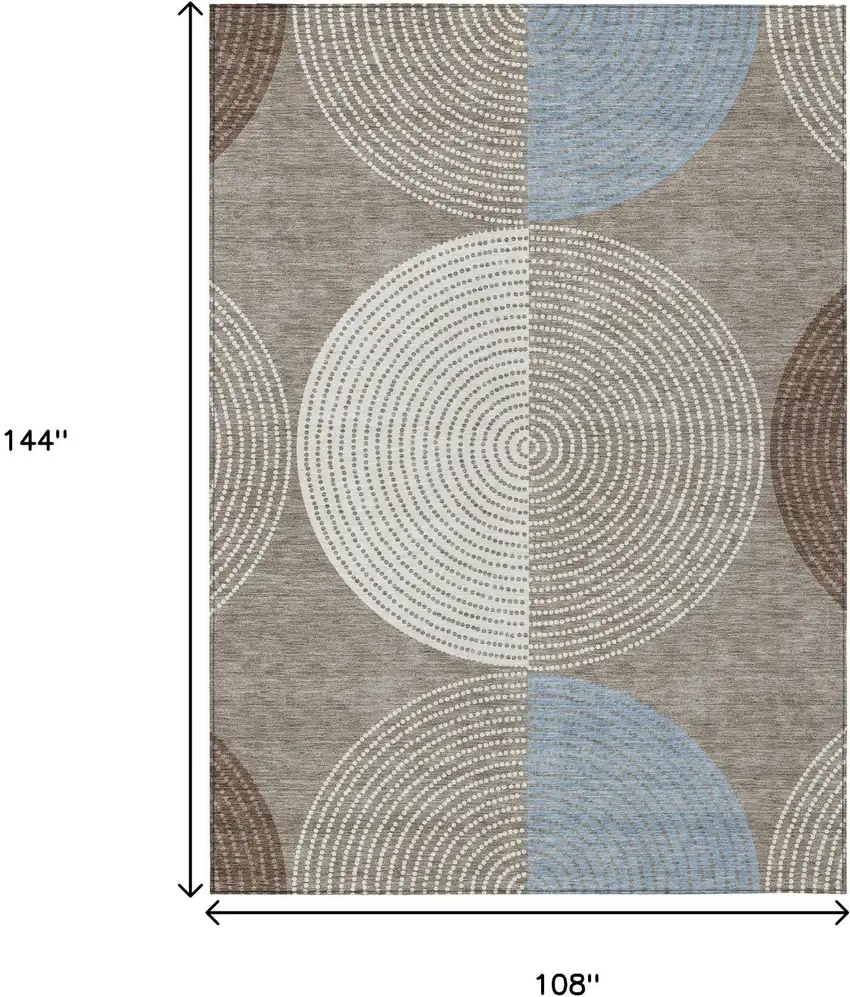 Taupe Ivory And Blue Geometric Washable Indoor Outdoor Area Rug Photo 3