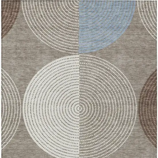 Taupe Ivory And Blue Geometric Washable Indoor Outdoor Area Rug Photo 9