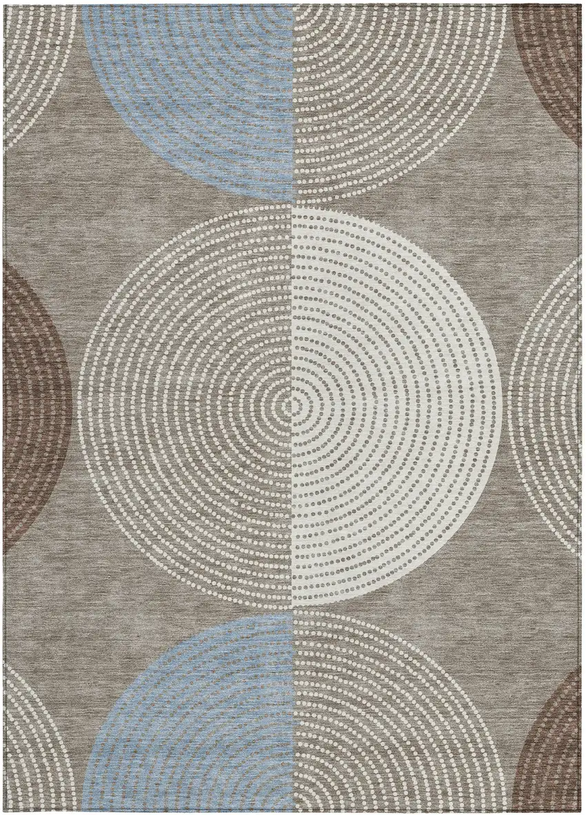 Taupe Ivory And Blue Geometric Washable Indoor Outdoor Area Rug Photo 5