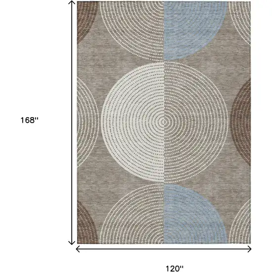 Taupe Ivory And Blue Geometric Washable Indoor Outdoor Area Rug Photo 3