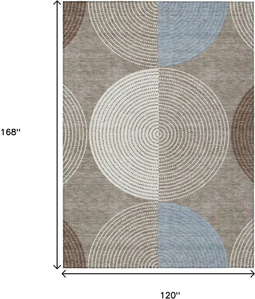 Taupe Ivory And Blue Geometric Washable Indoor Outdoor Area Rug Photo 3