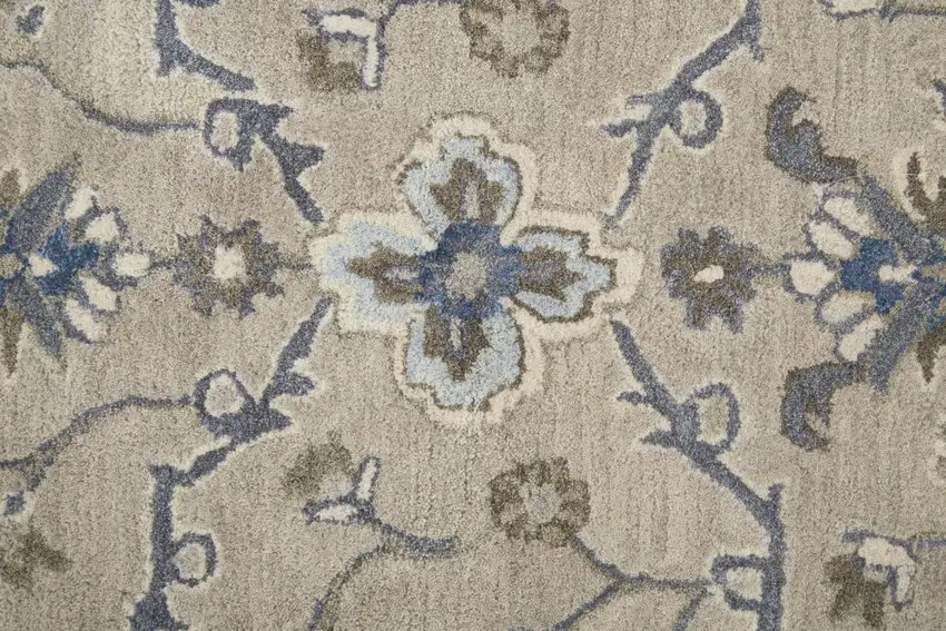 Ivory and Blue Wool Floral Hand Tufted Area Rug Photo 8