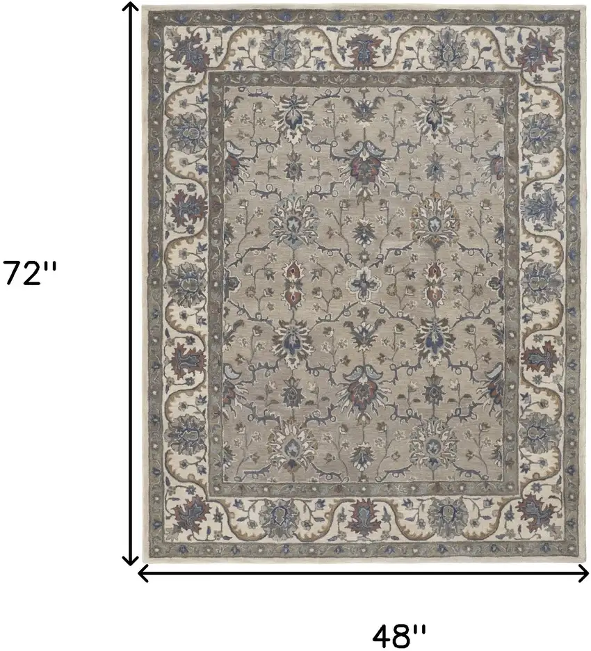 Taupe Ivory And Blue Wool Floral Tufted Handmade Stain Resistant Area Rug Photo 10