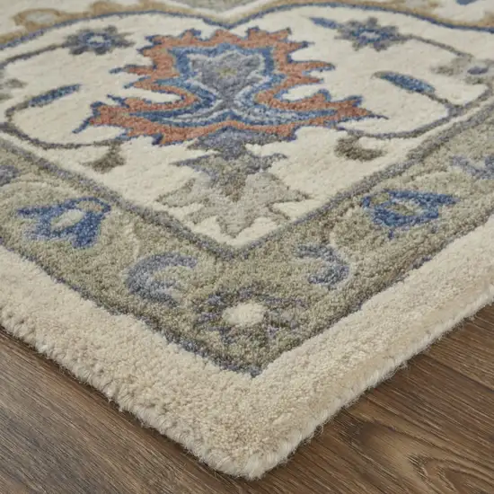 Ivory and Blue Wool Floral Hand Tufted Area Rug Photo 4
