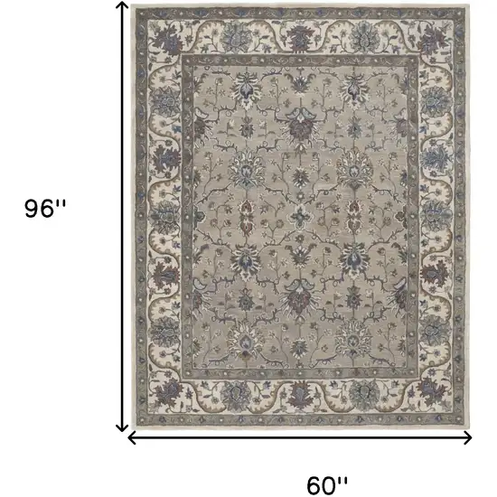 Ivory and Blue Wool Floral Hand Tufted Area Rug Photo 3