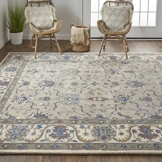 Ivory and Blue Wool Floral Hand Tufted Area Rug Photo 9