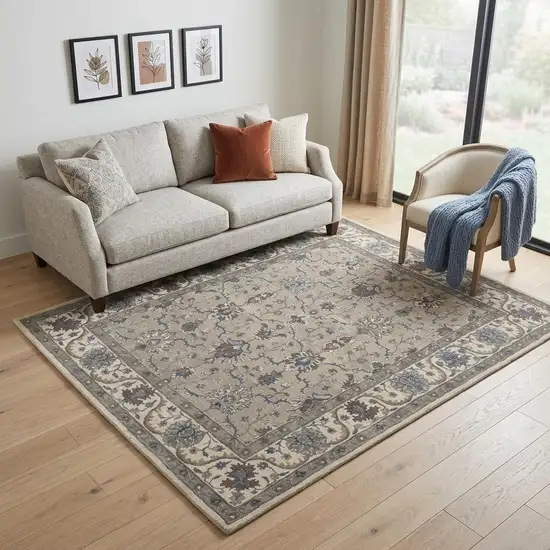 Ivory and Blue Wool Floral Hand Tufted Area Rug Photo 1