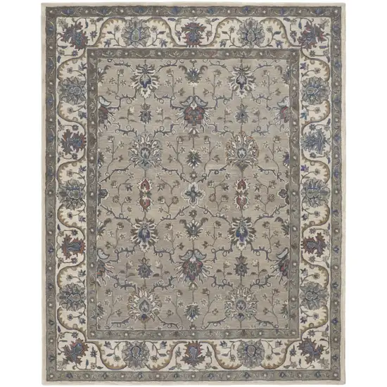 Ivory and Blue Wool Floral Hand Tufted Area Rug Photo 2