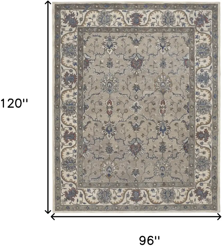 Taupe Ivory And Blue Wool Floral Tufted Handmade Stain Resistant Area Rug Photo 10