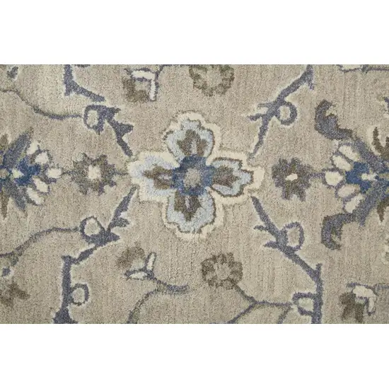 Ivory and Blue Wool Floral Hand Tufted Area Rug Photo 8