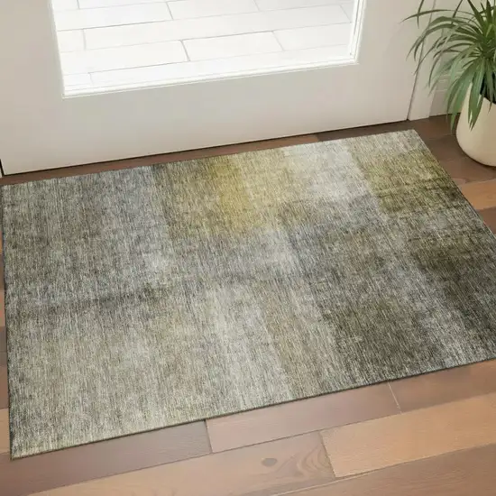 Taupe Ivory And Brown Abstract Washable Area Rug With UV Protection Photo 1