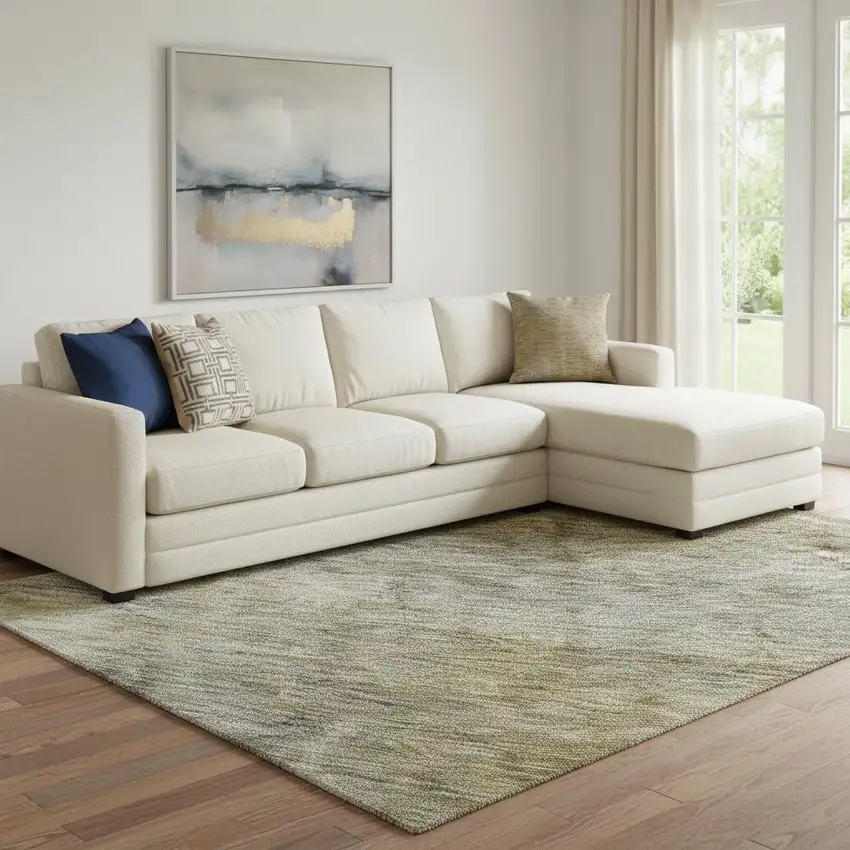 Taupe Ivory And Brown Abstract Washable Area Rug With UV Protection Photo 2