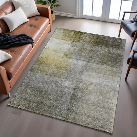 Taupe Ivory And Brown Abstract Washable Area Rug With UV Protection Photo 3