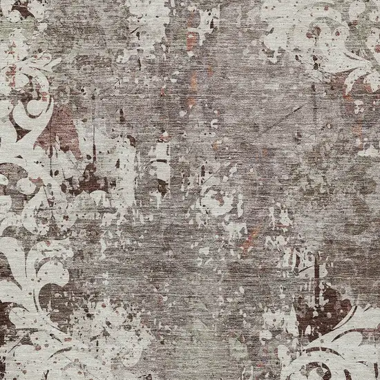 Taupe Ivory And Brown Damask Washable Indoor Outdoor Area Rug Photo 5