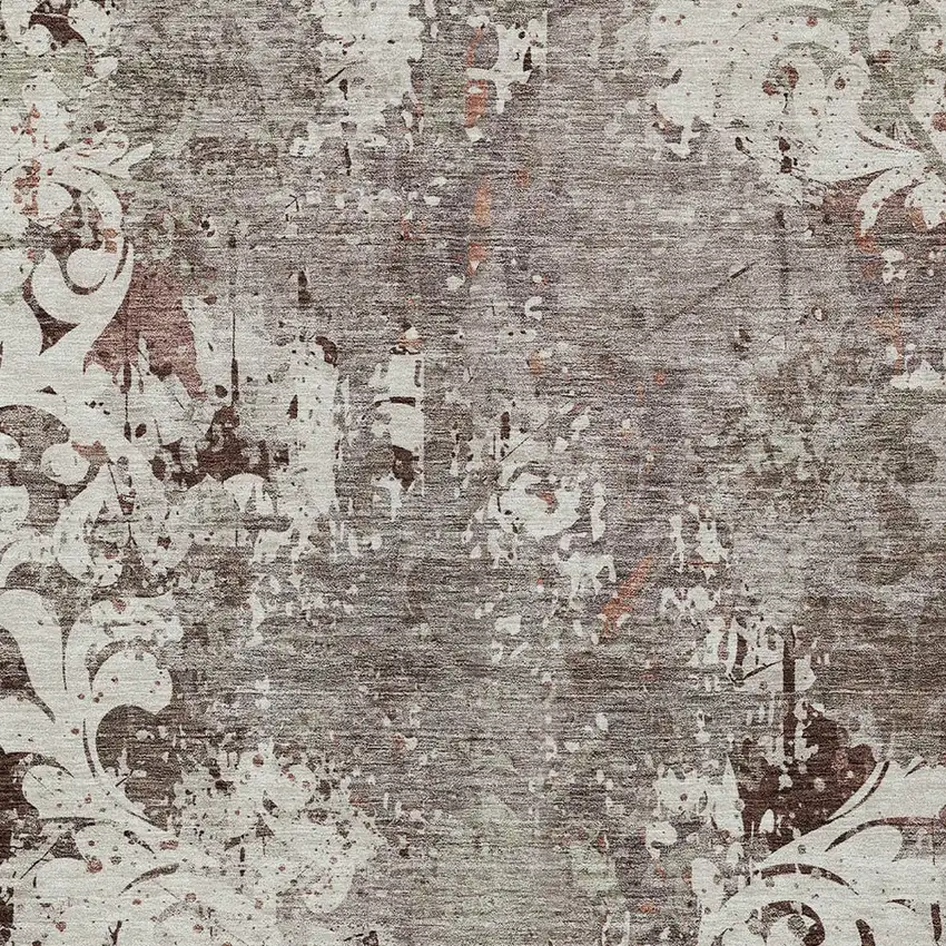 Taupe Ivory And Brown Damask Washable Indoor Outdoor Area Rug Photo 5