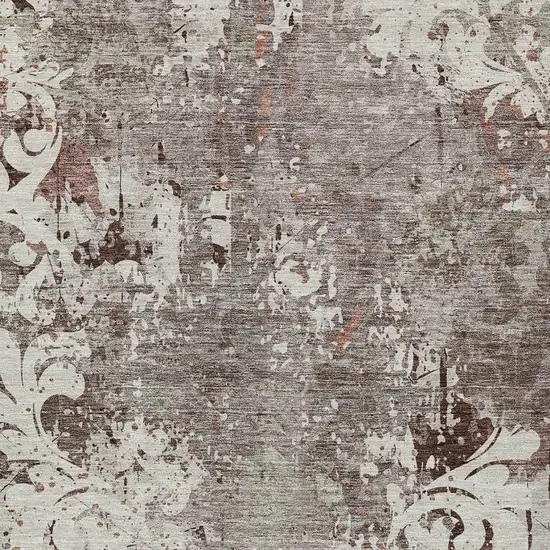 Taupe Ivory And Brown Damask Washable Indoor Outdoor Area Rug Photo 5